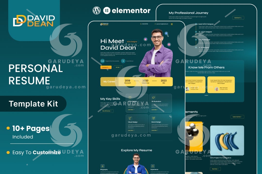 DavidDean - Personal Portfolio & Resume Elementor Template Kit