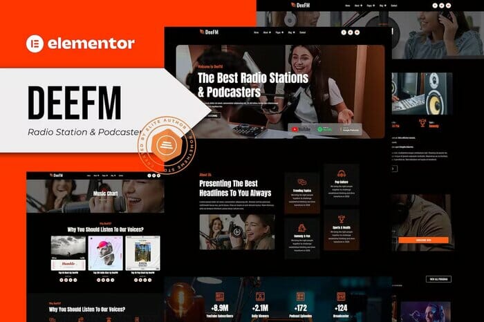 DeeFM - Radio Station & Podcaster Elementor Pro Template Kit