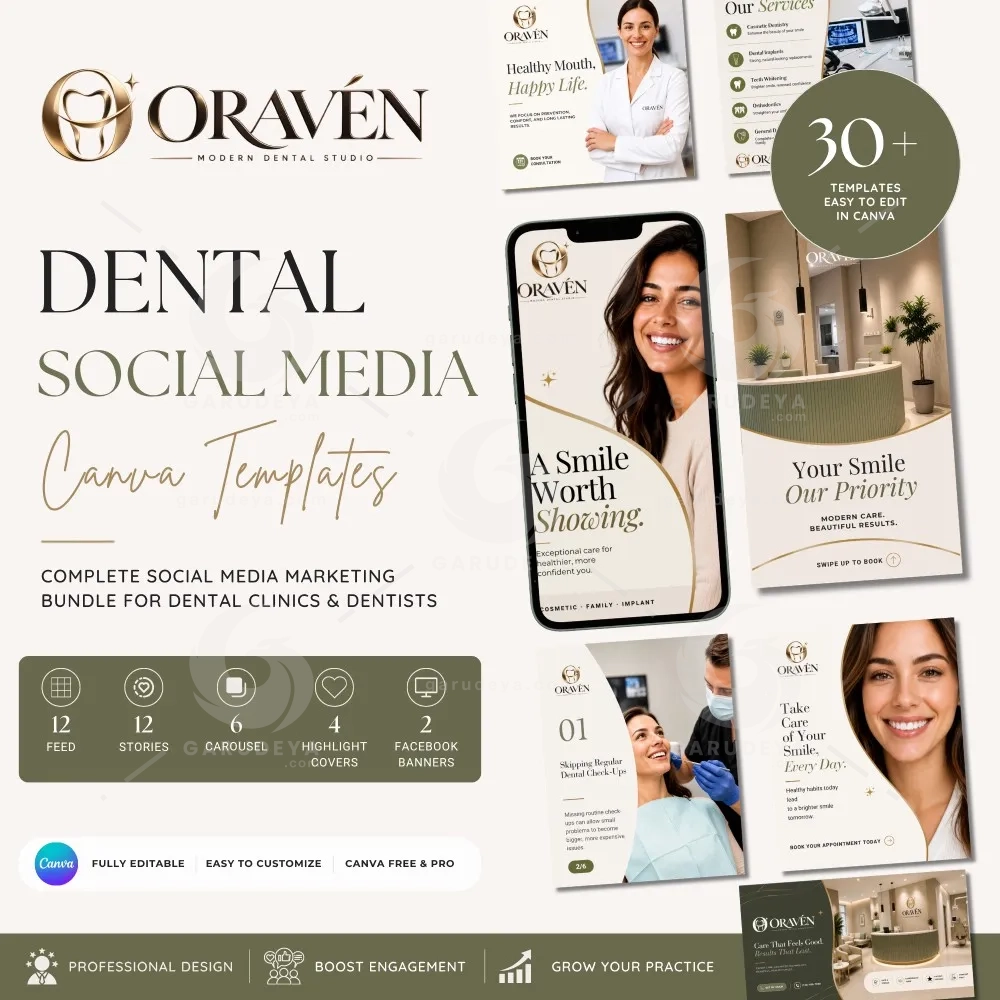 Dental Social Media Canva Templates Bundle | Editable Marketing Kit For Clinics