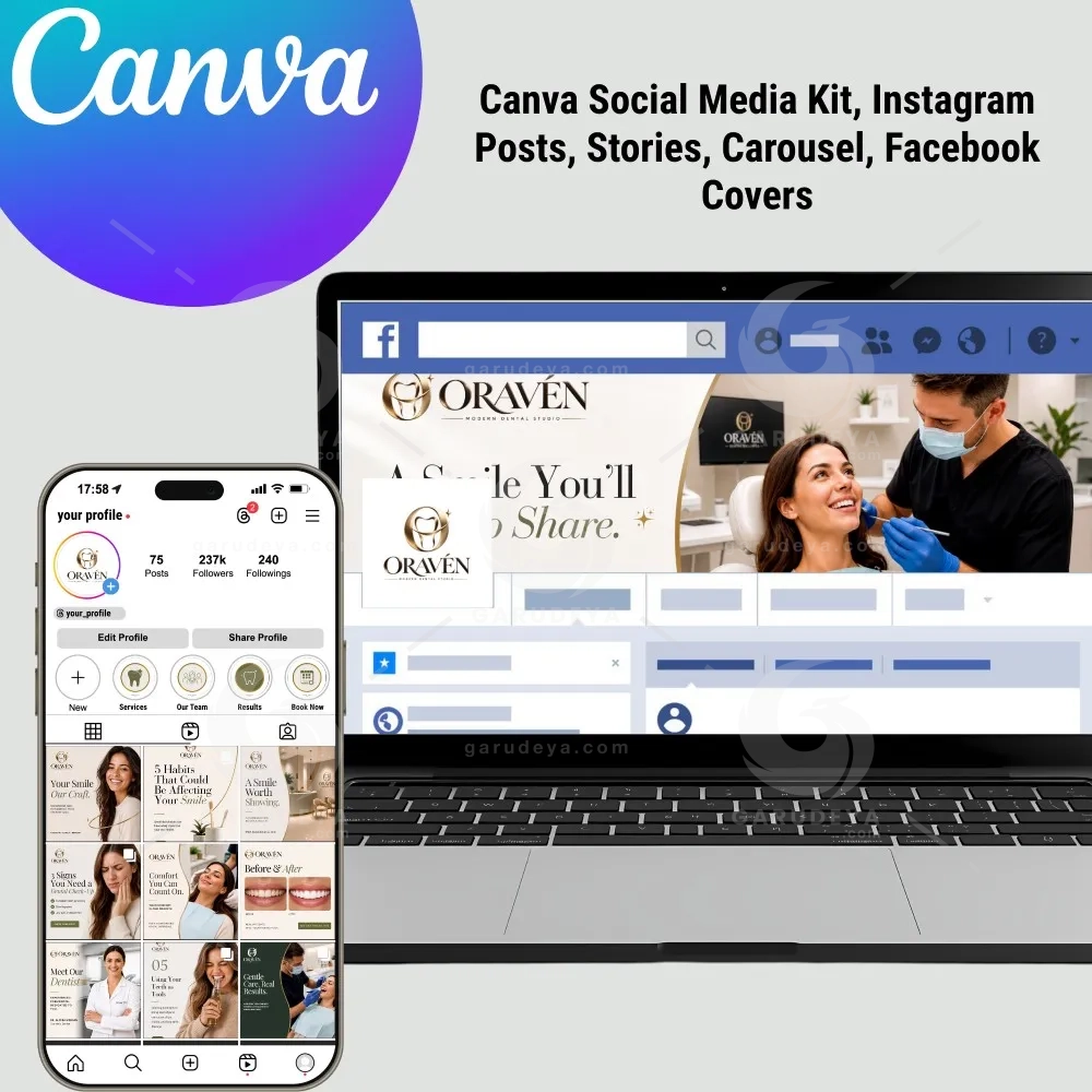 Dental Social Media Canva Templates Bundle | Editable Marketing Kit For Clinics