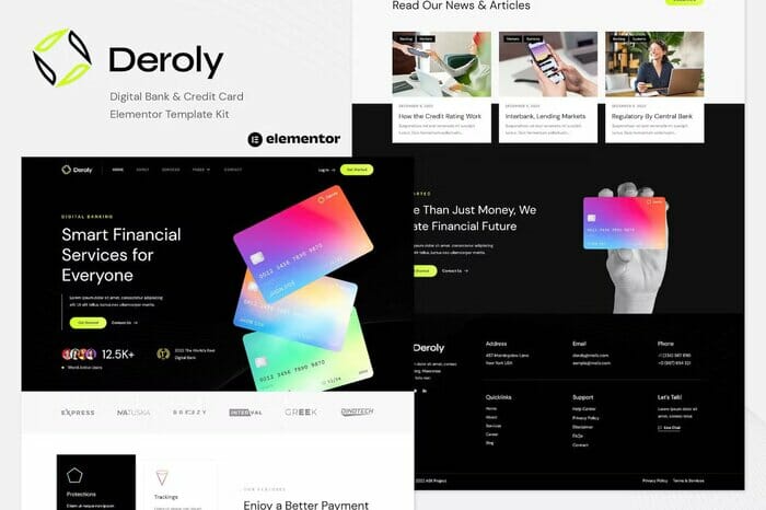 Deroly – Digital Bank & Credit Card Elementor Template Kit