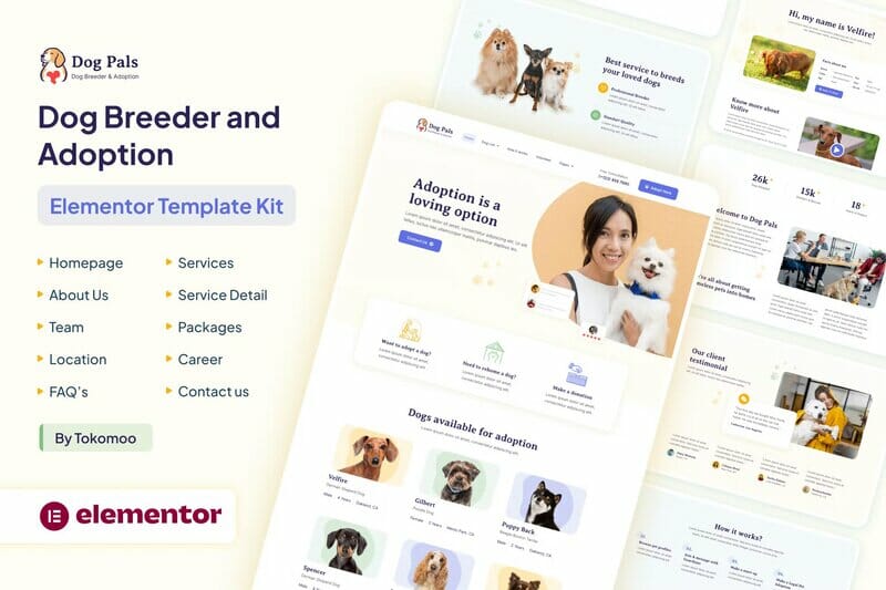 Dog Pals - Dog Breeder & Adoption Elementor Template Kit