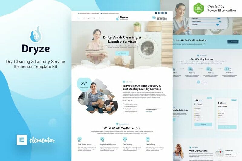 Dryze – Dry Cleaning & Laundry Service Elementor Template Kit