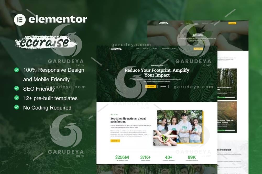 EcoRaise - Environmental Charity & Nonprofit Elementor Template Kit