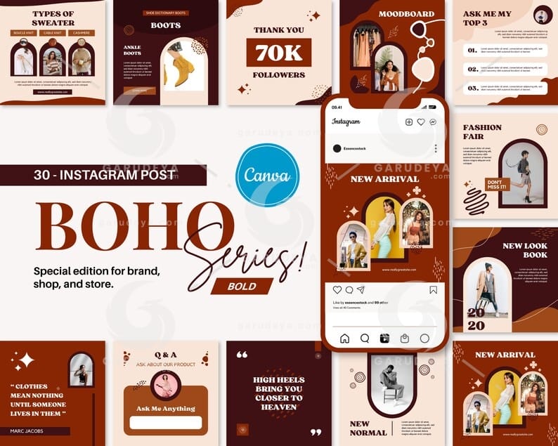 Editable Canva Template – Boho Bold Canva Templates for Social Feed Post