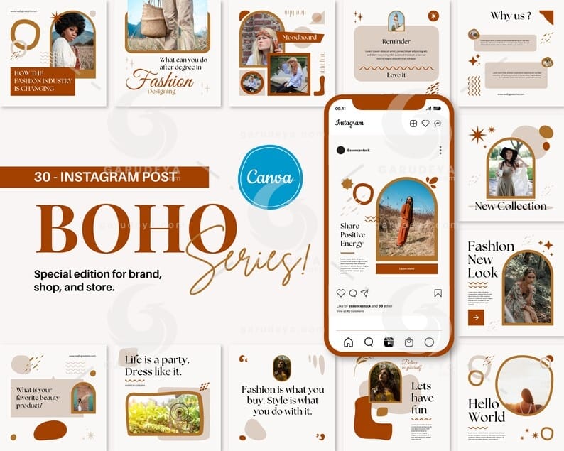 Editable Canva Template – Boho Instagram Post Templates – Fashion Canva Templates