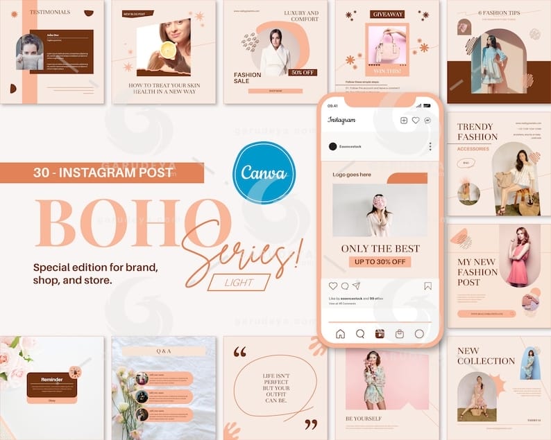 Editable Canva Template – Boho Light Canva Templates for Social Feed Post