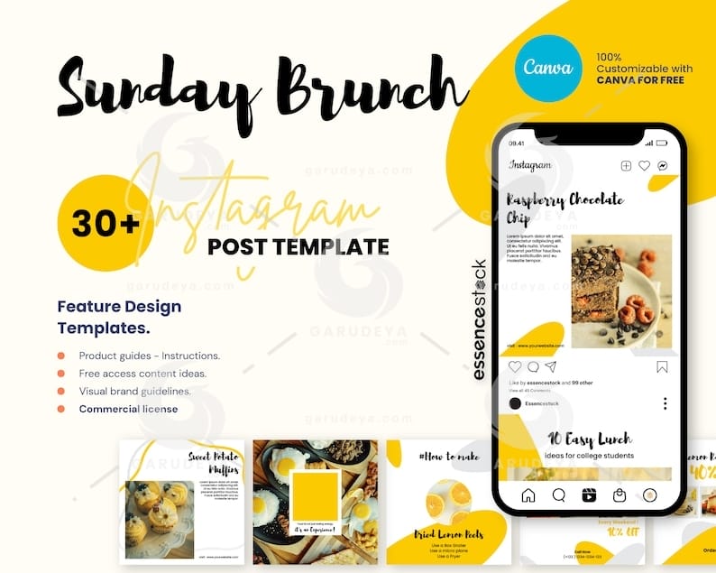 Editable Canva Template – FOOD INSTAGRAM POST Templates — Sunday Brunch