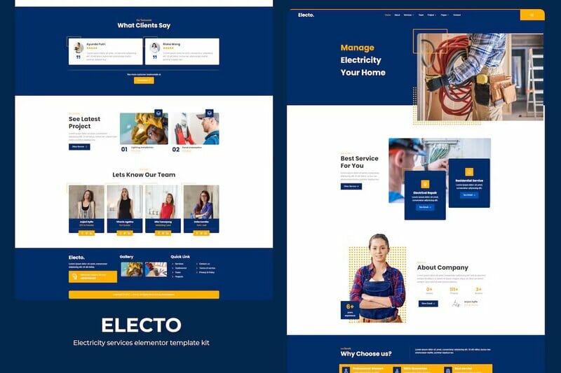 Electo – Electricity Services Elementor Template Kit