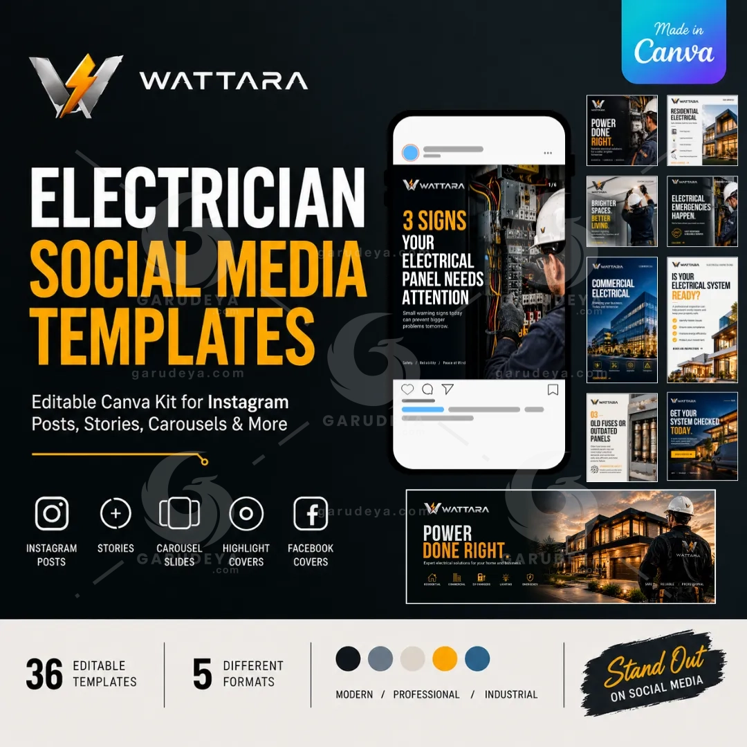 Electrician Social Media Templates, Editable Canva Kit for Instagram Posts, Stories & Facebook