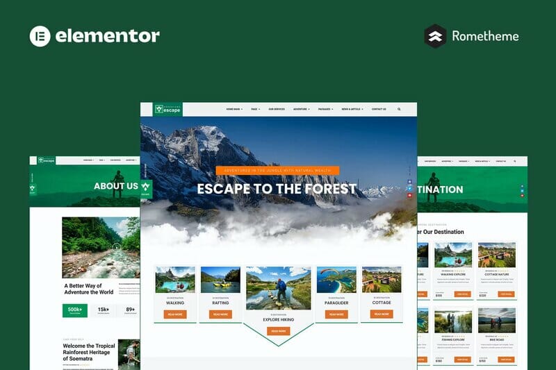 Escape – Forest Travel Adventure Elementor Pro Full Site Template Kit