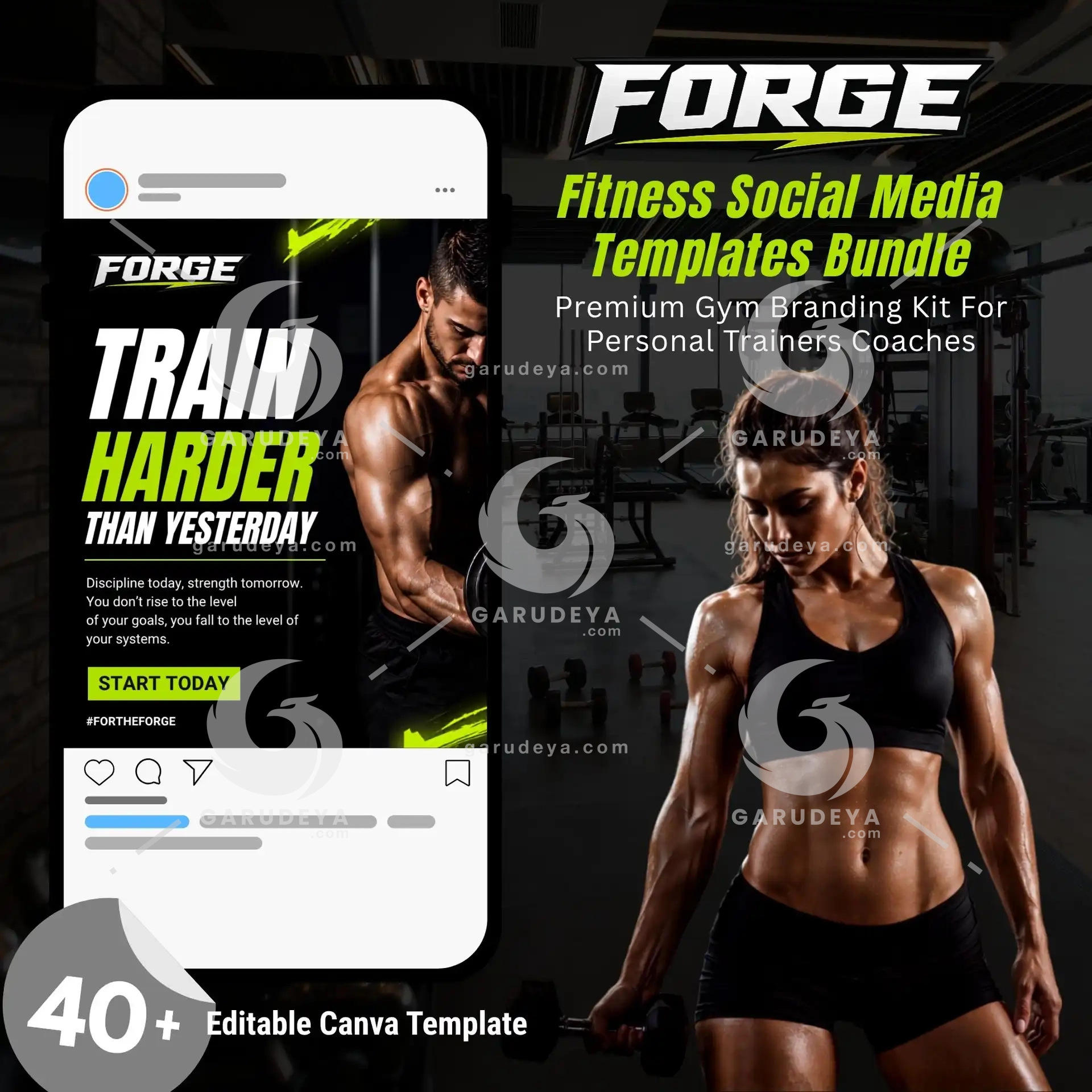 FORGE - Fitness Social Media Templates Bundle | 40+ Editable Canva Template | Premium Gym Branding Kit For Personal Trainers Coaches