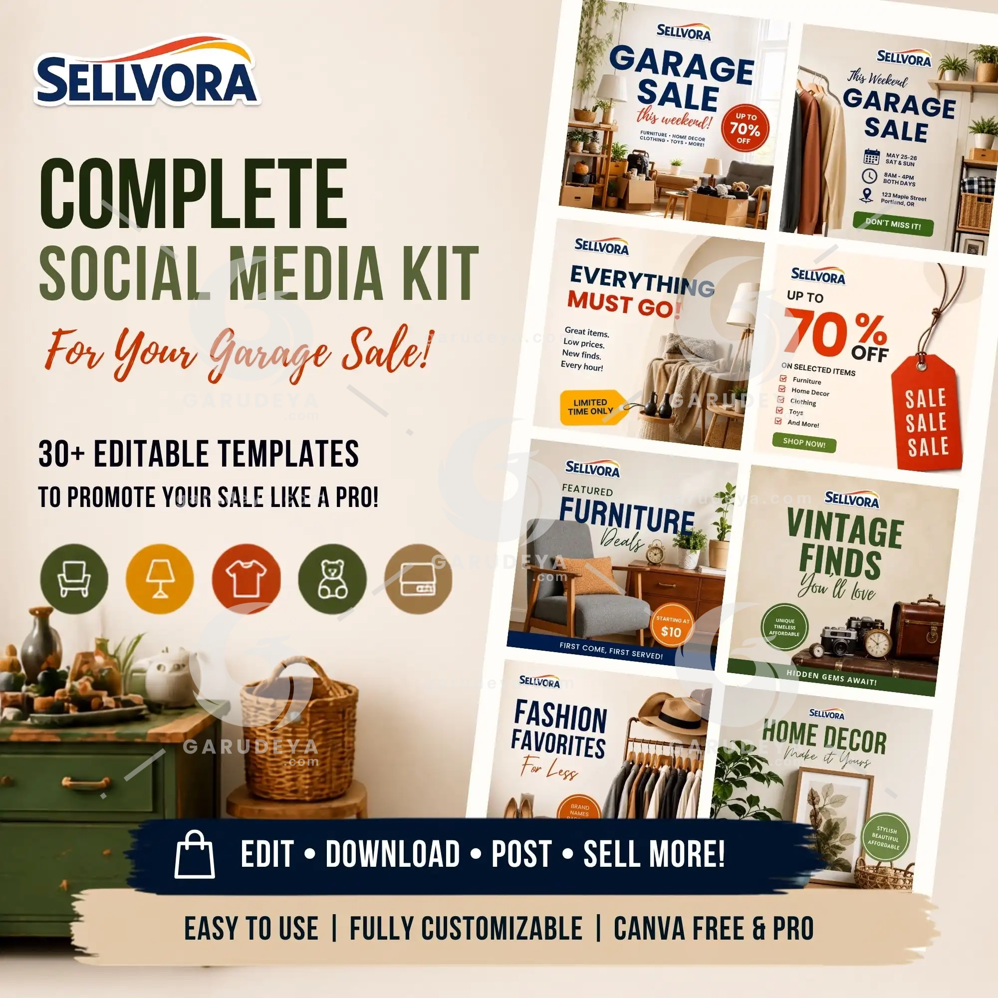 Garage Sale Canva Templates Bundle | Editable Social Media Marketing Kit