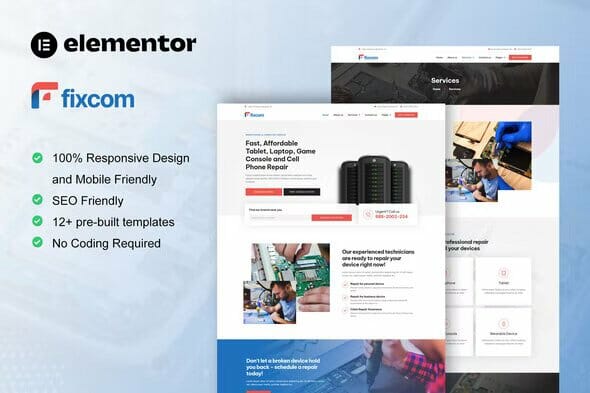 Fixcom – Mobile Phone & Computer Repair Elementor Template Kit