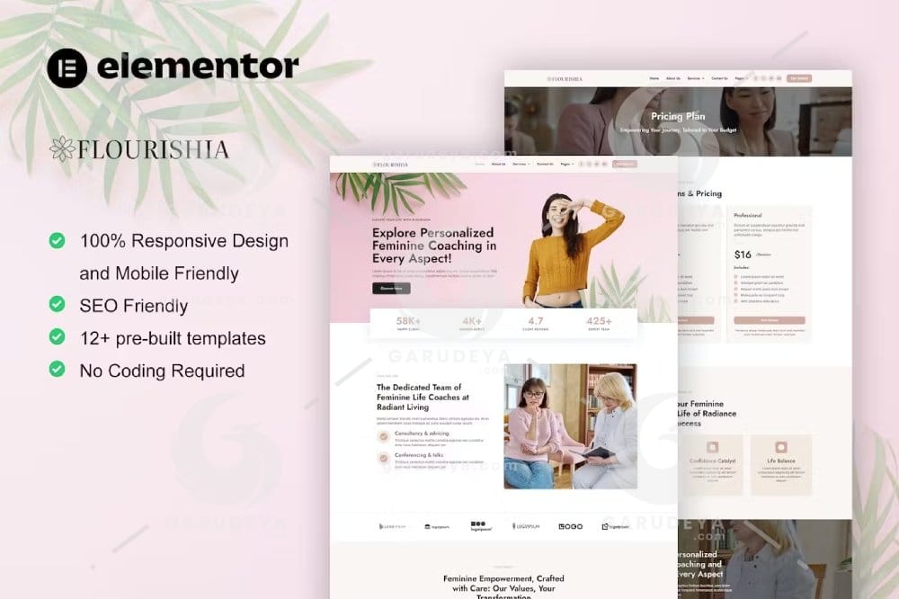 Flourishia – Feminine Business Coaching Elementor Pro Template Kit