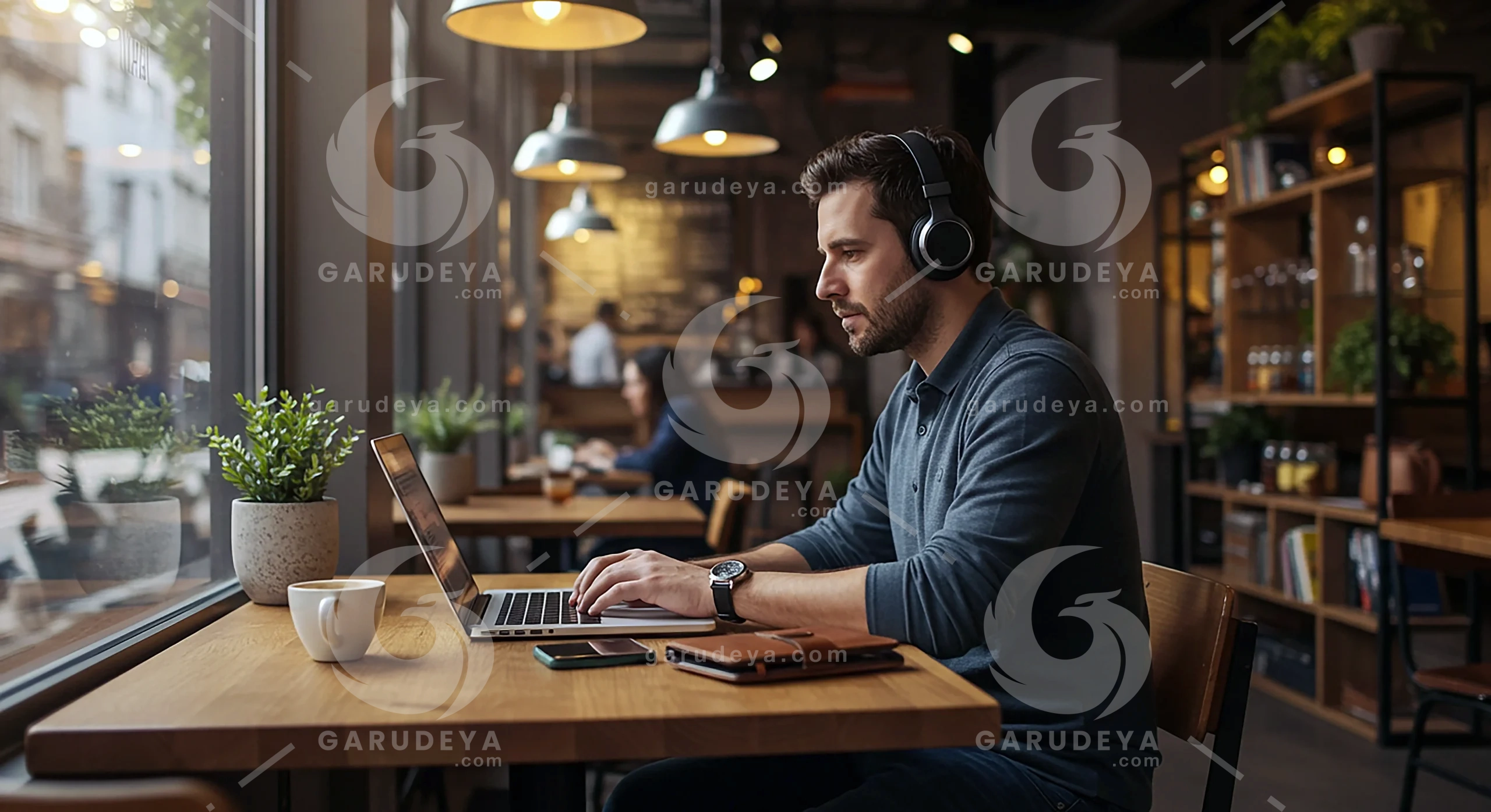 Freelancer In Cozy Cafe Image Stock