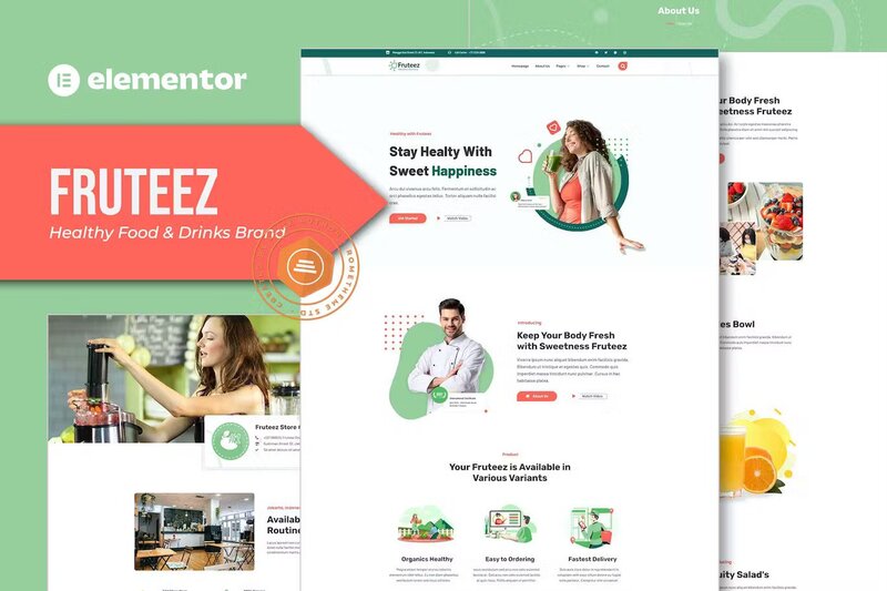 Fruteez – Healthy Food & Drinks Brand Elementor Template Kit