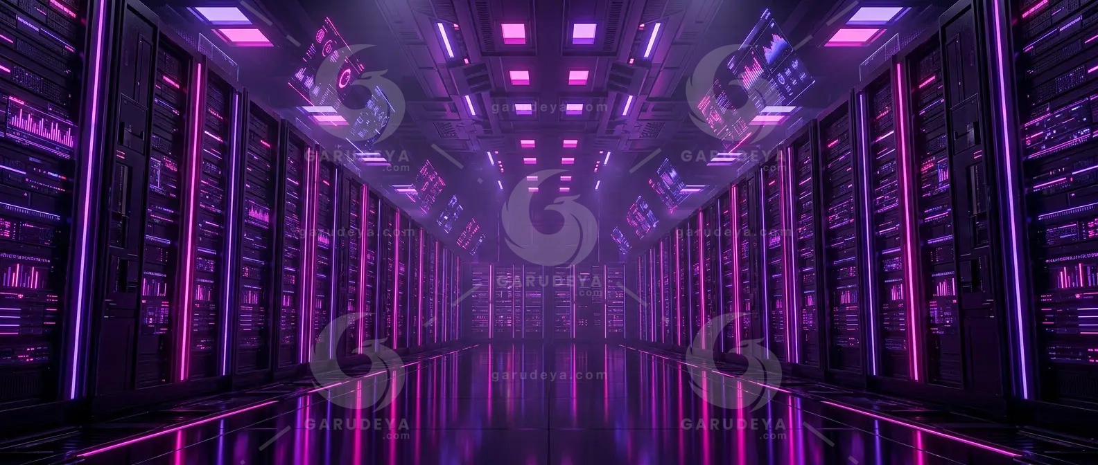 Futuristic Magenta Data Archive Room Background