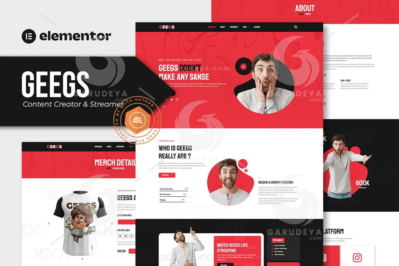 Geegs – Content Creator & Streamer Elementor Template Kit