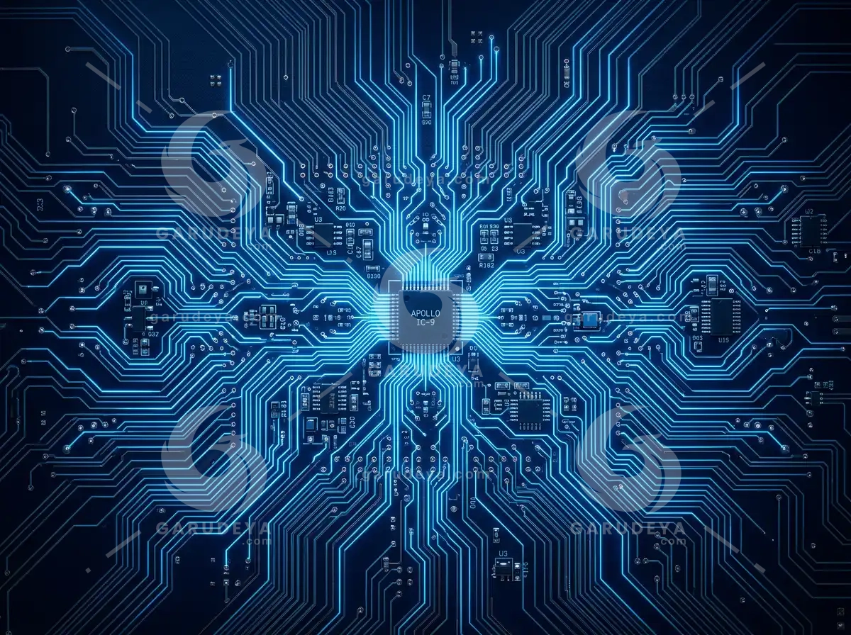 Glowing Circuit Board Pattern Abstract Blue Background