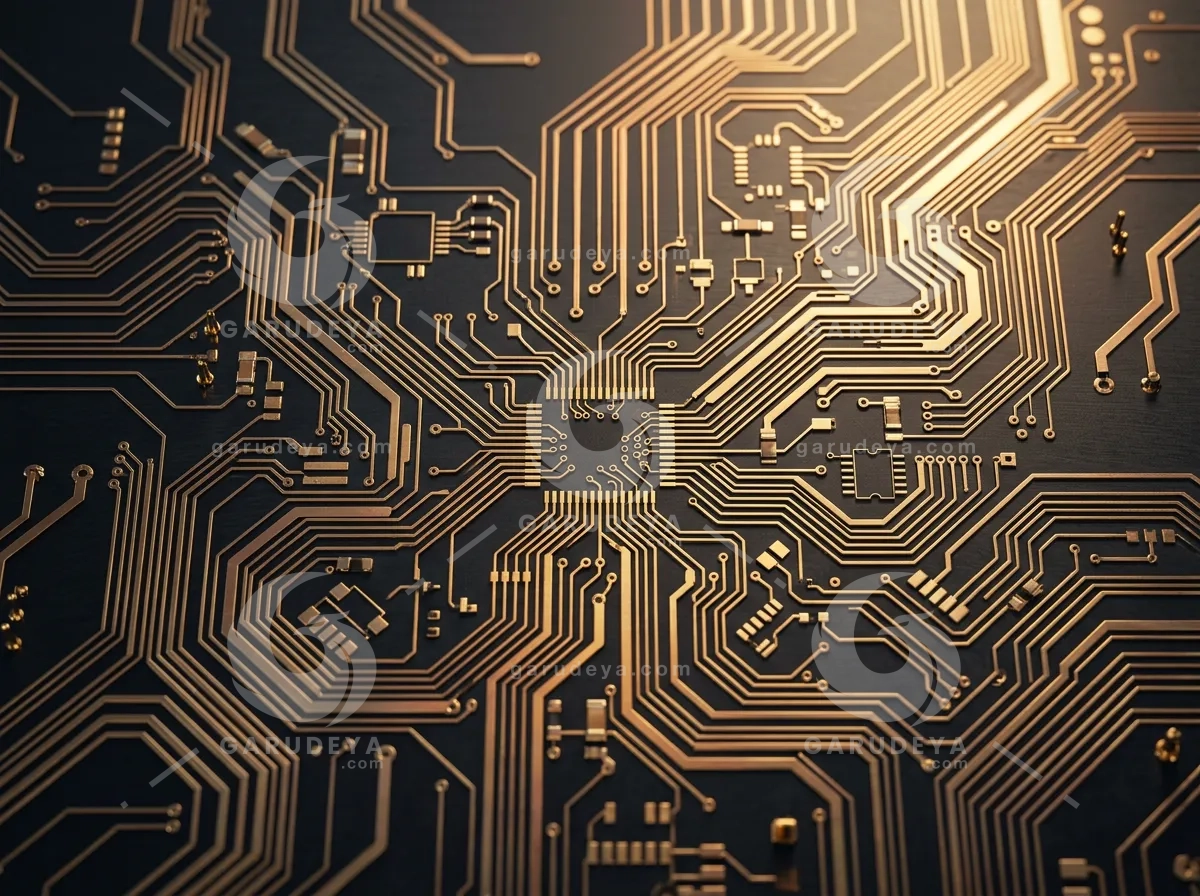 Gold Metallic Circuit Pattern Luxury Tech Background