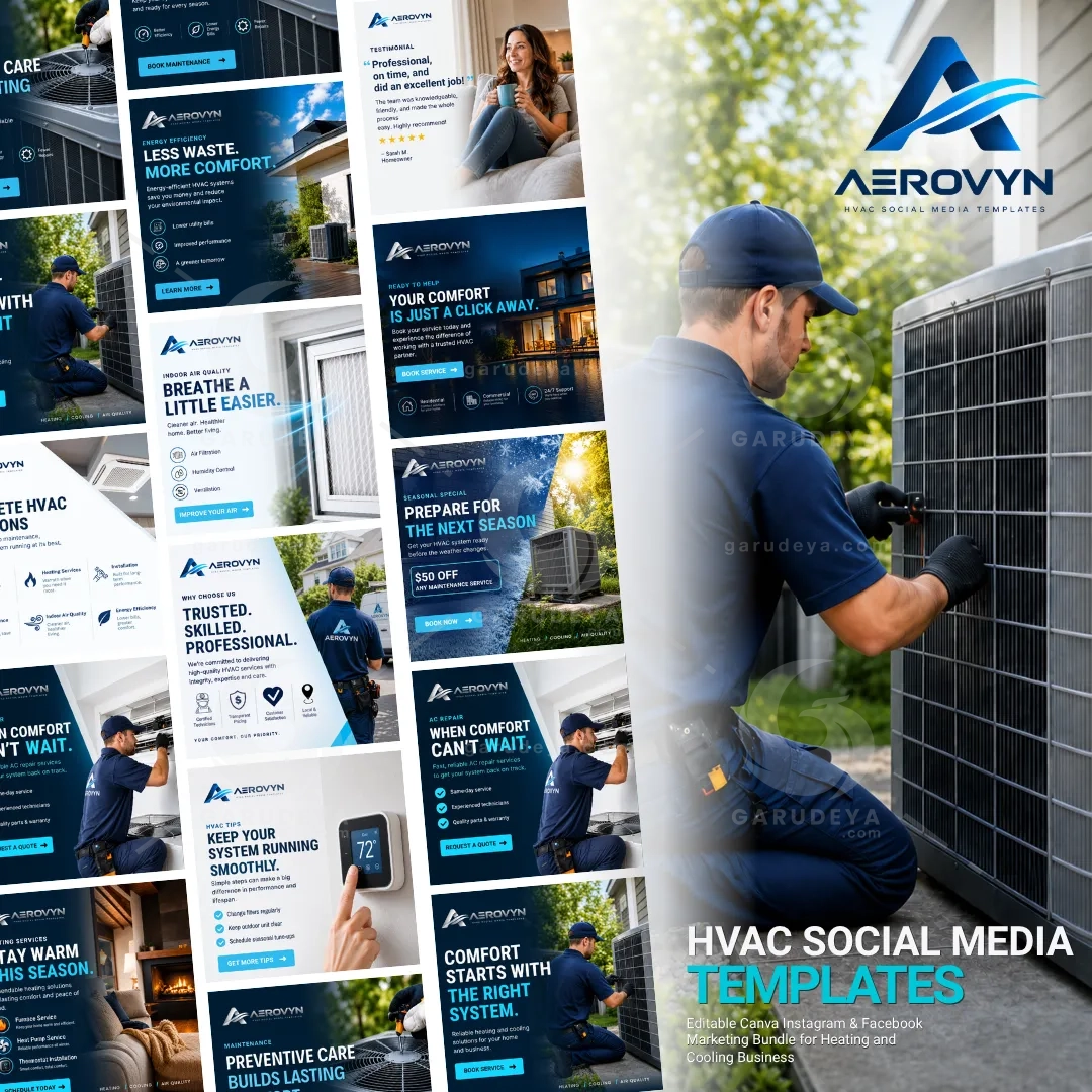 HVAC Social Media Templates | Editable Canva Instagram & Facebook Marketing Bundle for Heating and Cooling Businesses