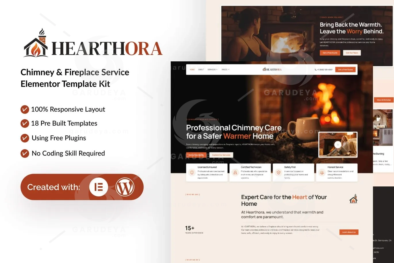 Hearthora – Chimney & Fireplace Services Elementor Template Kit