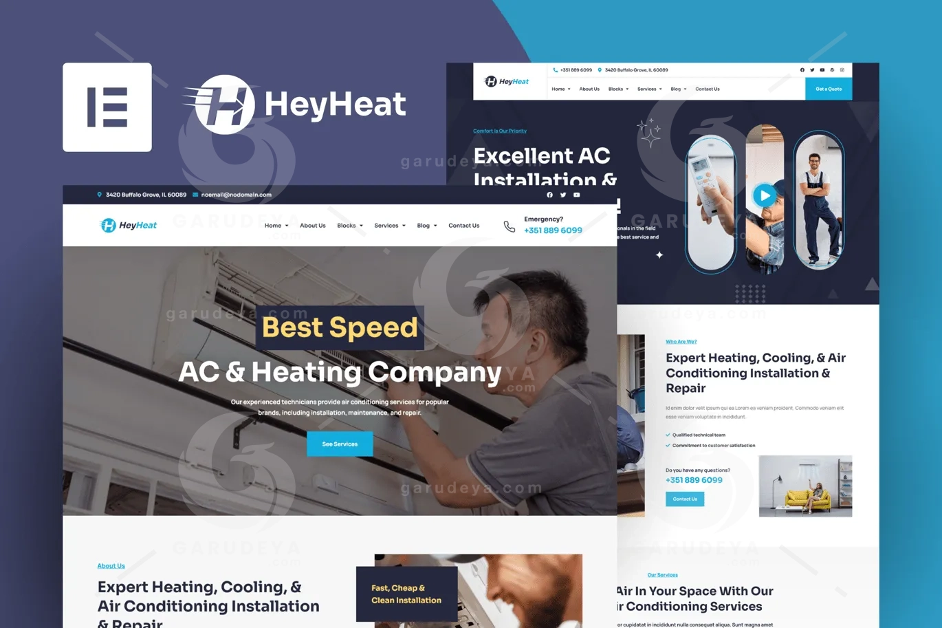 HeyHeat – Air Conditioning Services Elementor Pro Template Kit