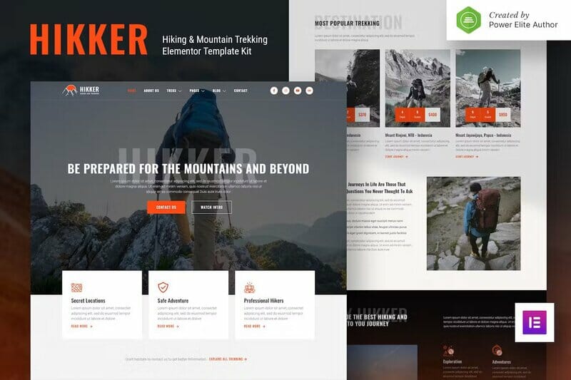 Hikker – Hiking & Mountain Trekking Elementor Template Kit