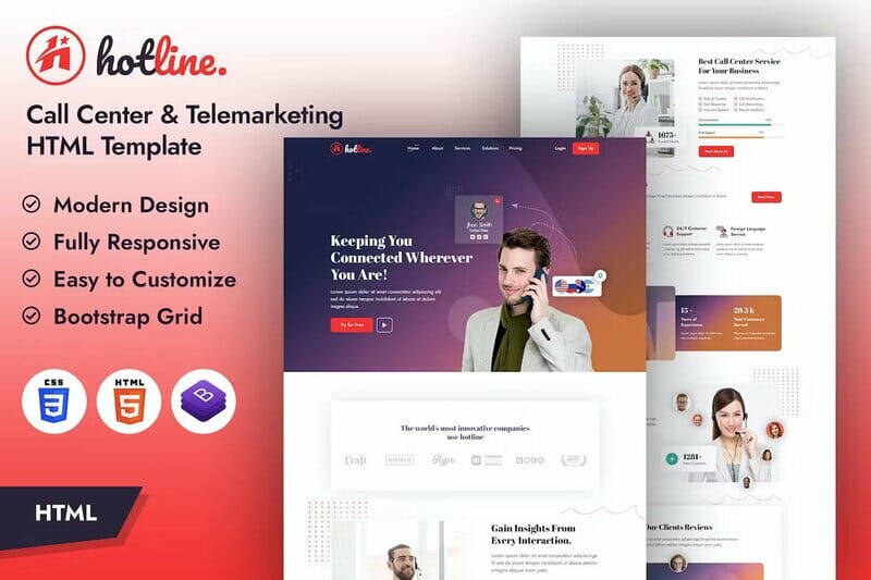 Hotline | Call Center &Telemarketing Elementor Template Kit