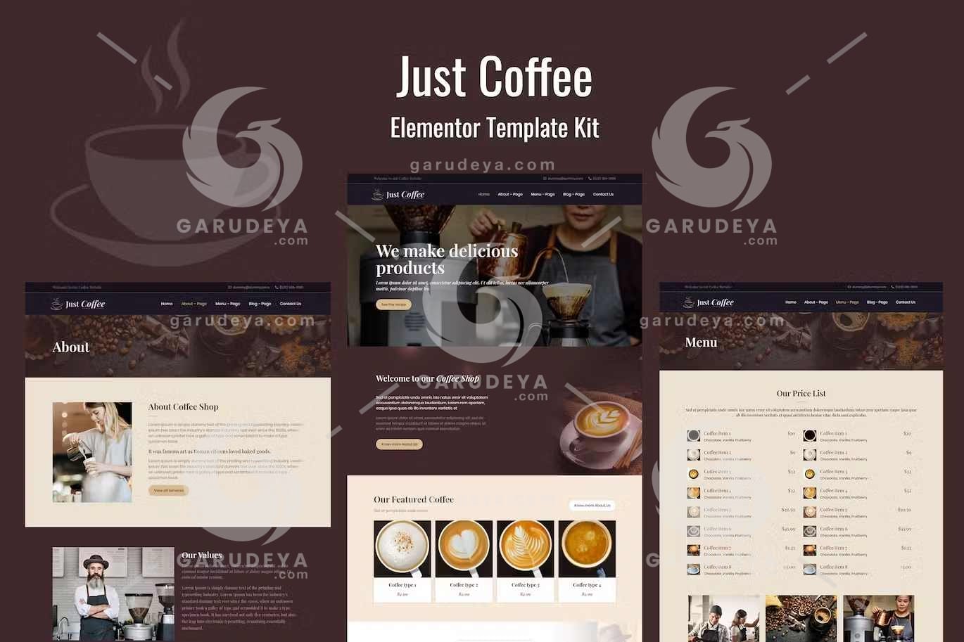 Justcoffee - Cafe and Coffee Elementor Template Kit