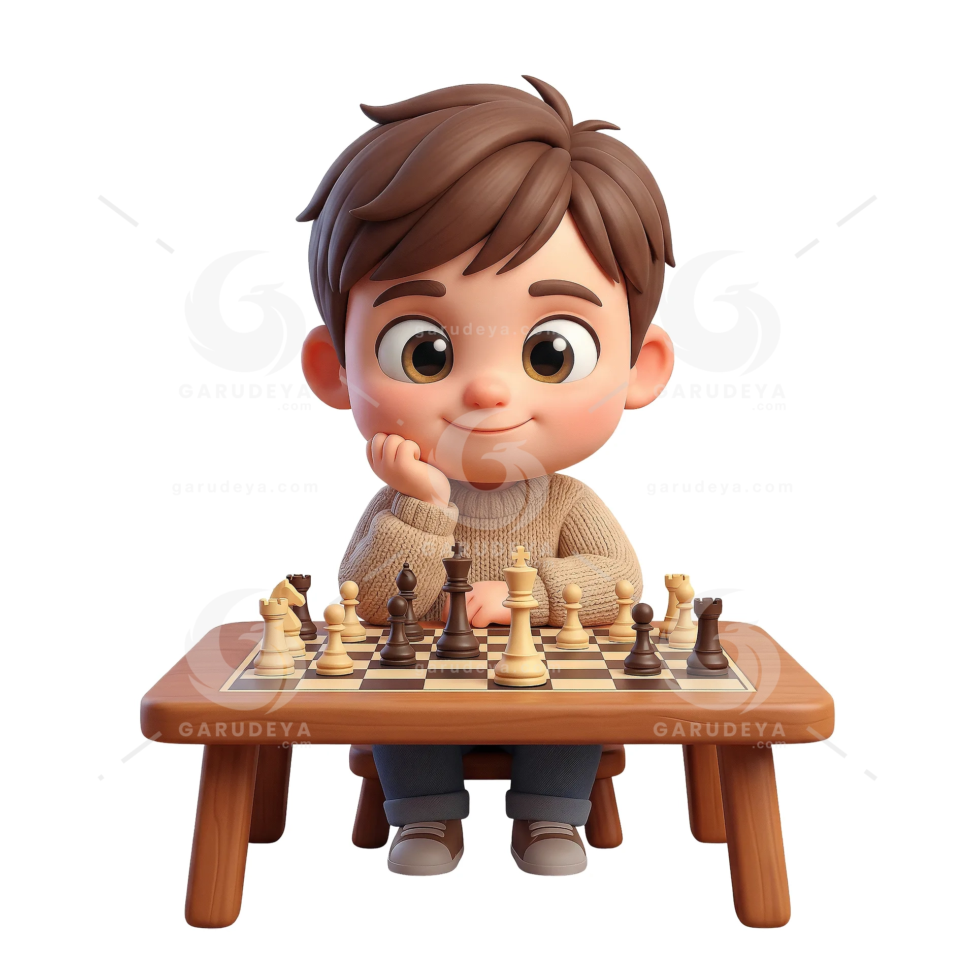Kid Playing Chess Strategy – 3D Cartoon