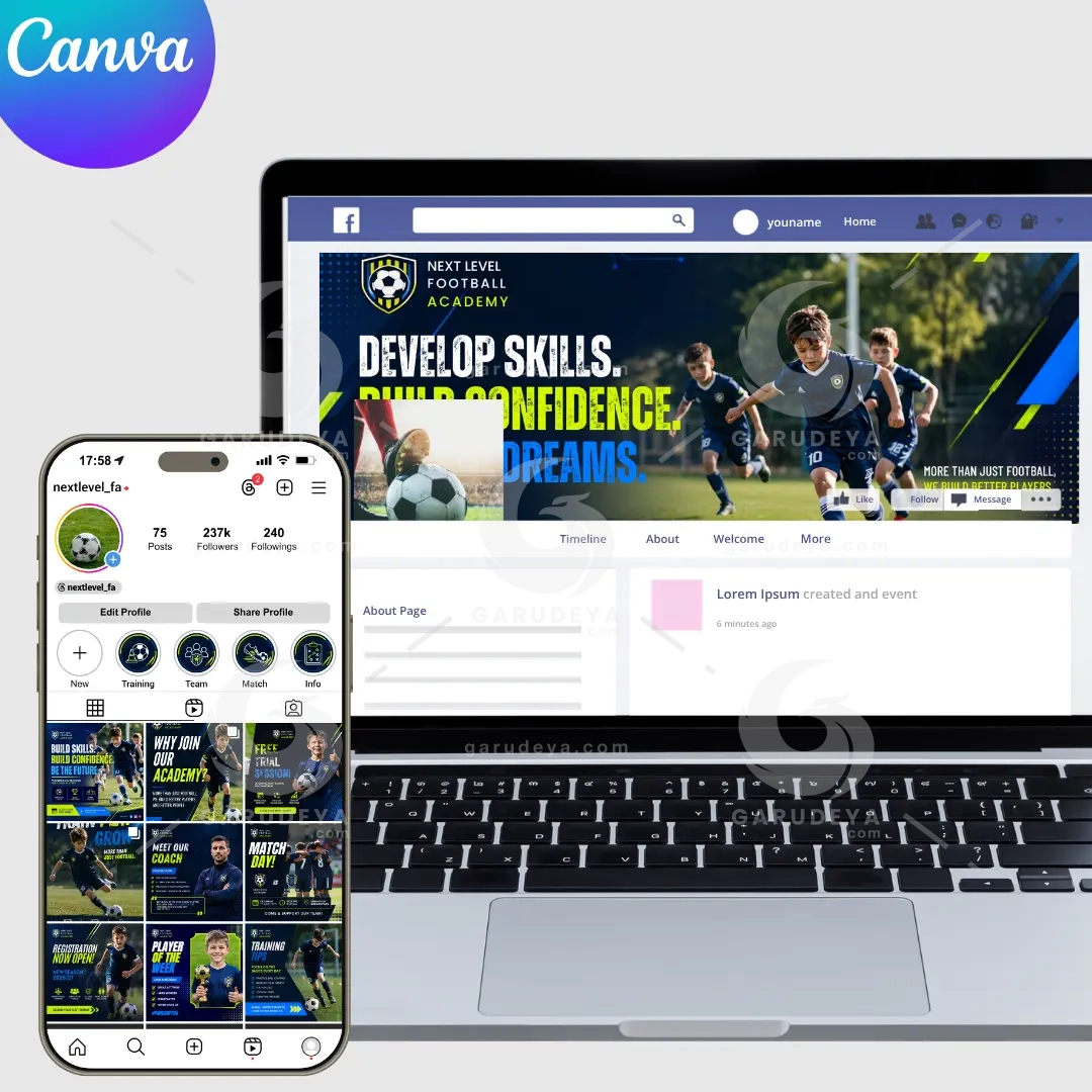 Kids Soccer Templates Canva Bundle for Football Academy (30 Editable Canva Template)