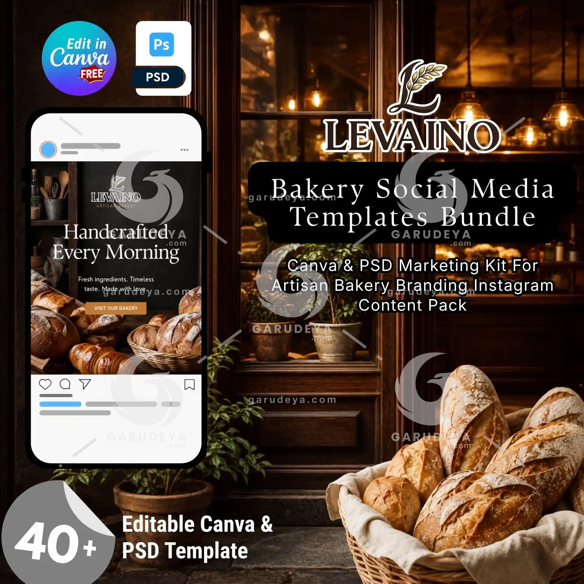LEVAINO – Artisan Bakery Social Media Templates Bundle – Canva & PSD Marketing Kit