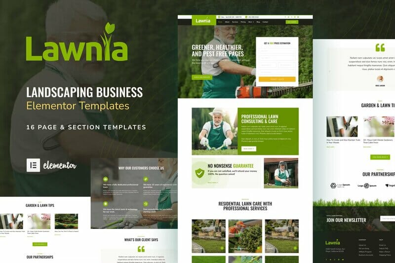 Lawnia – Gardener & Landscaping Business Elementor Template Kit