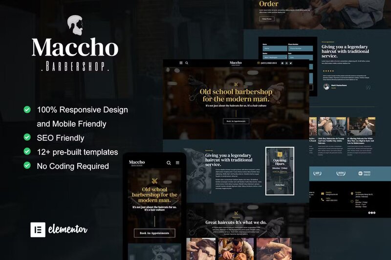 Maccho – Gentlemen Barbershop Elementor Template Kit