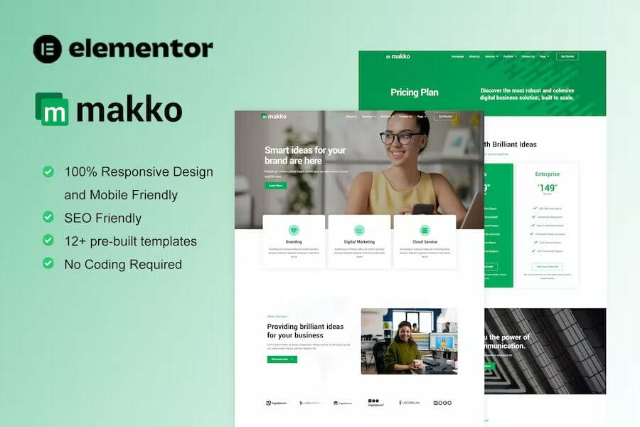 Makko - Digital Agency Elementor Pro Ful Site Template Kit