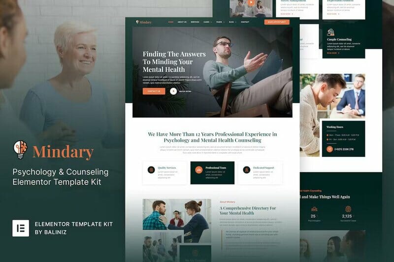 Mindary – Psychology & Counseling Elementor Template Kit