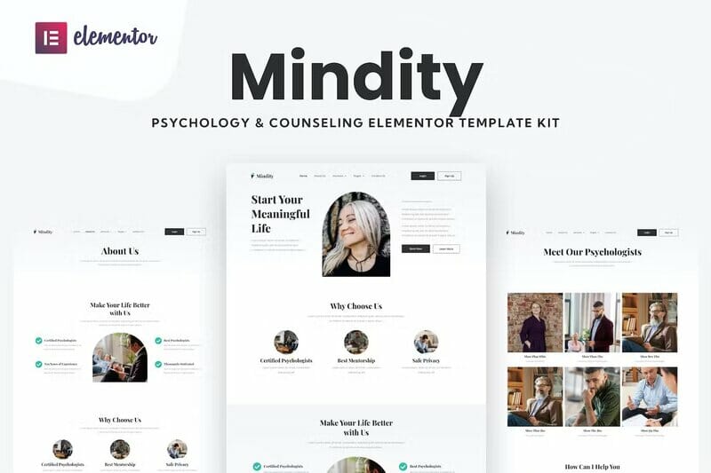 Mindity – Psychologist Teraphist Elementor Template Kit