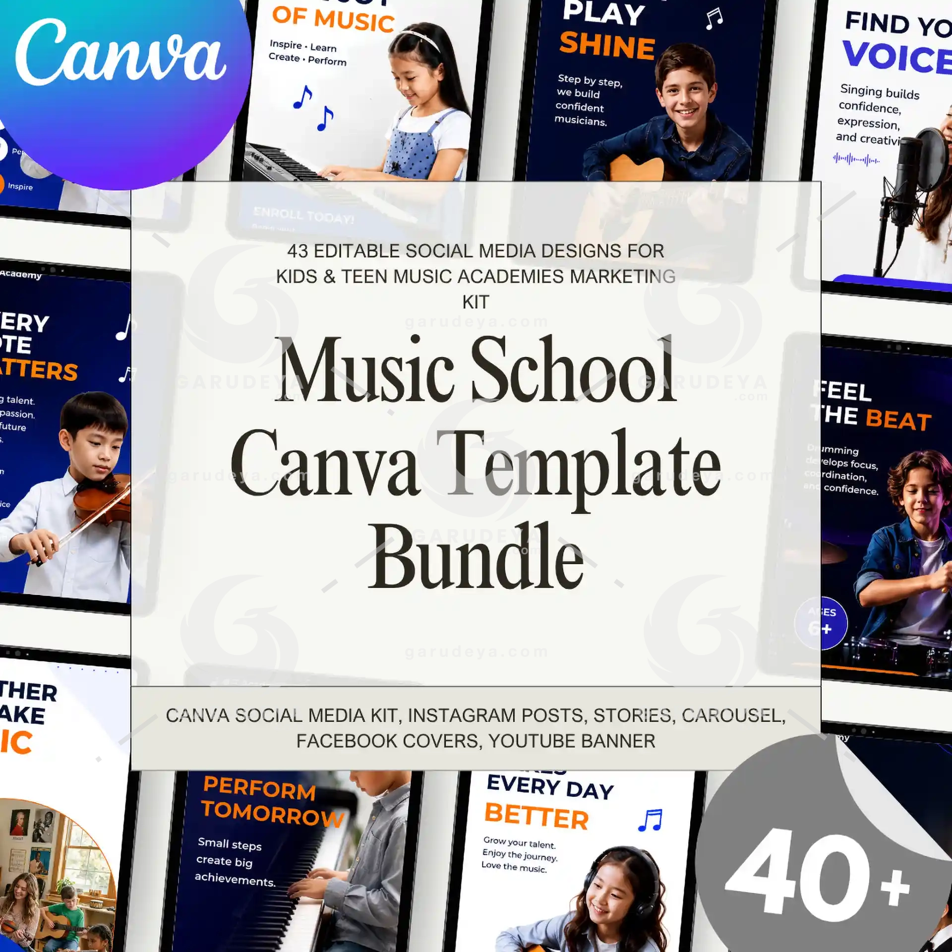 Music School Canva Templates | Kids Teen Academy Social Media Bundle