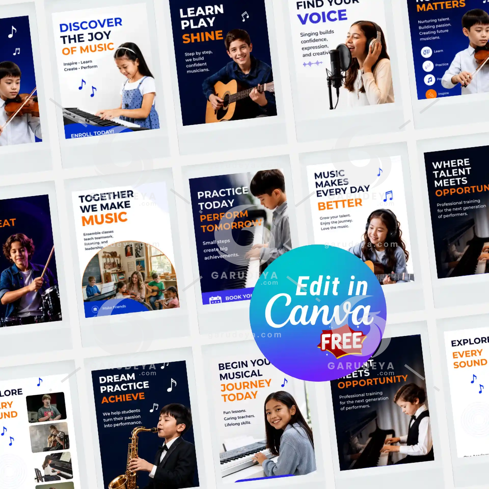 Music School Canva Templates | Kids Teen Academy Social Media Bundle