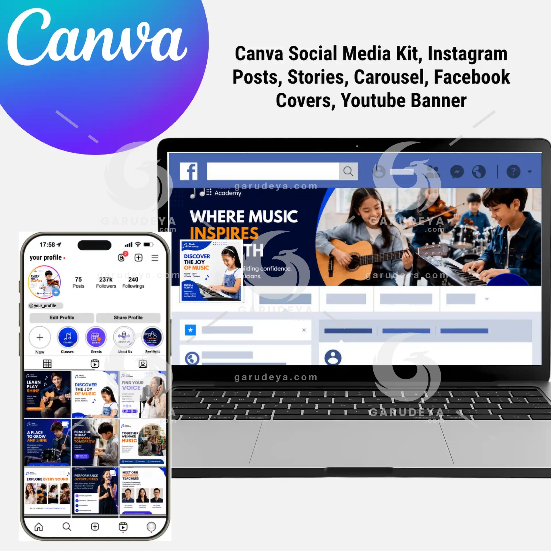 Music School Canva Templates | Kids Teen Academy Social Media Bundle