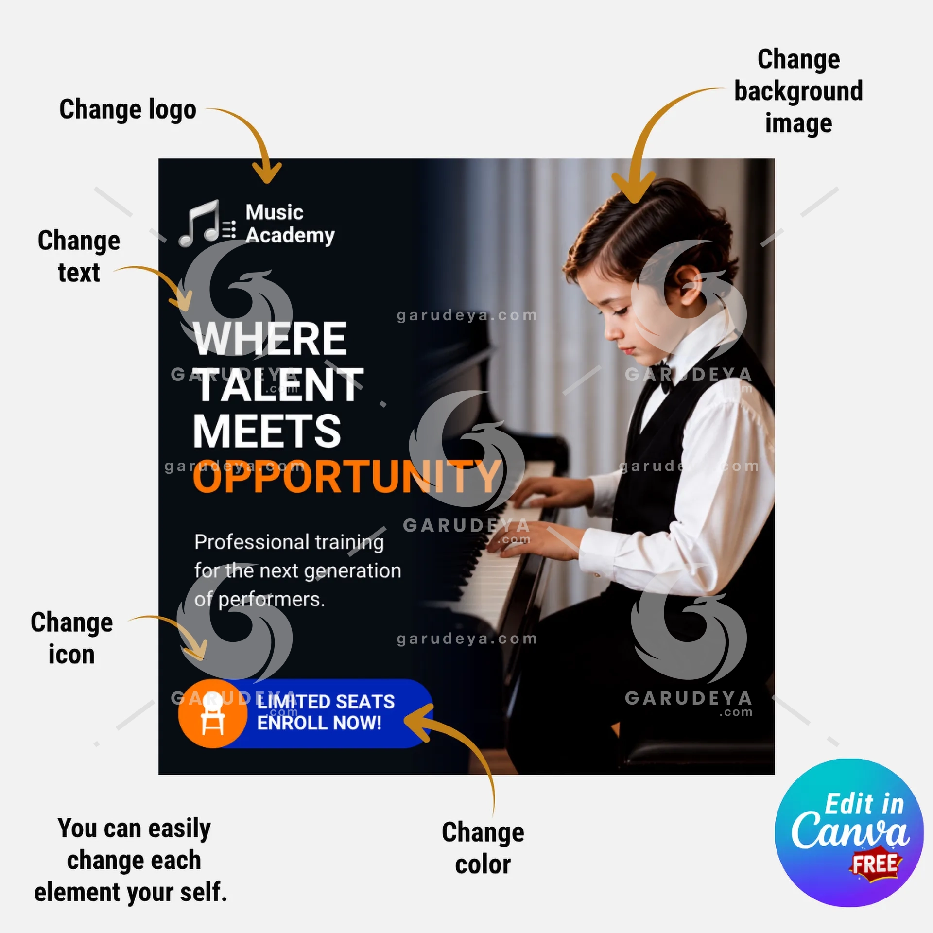 Music School Canva Templates | Kids Teen Academy Social Media Bundle