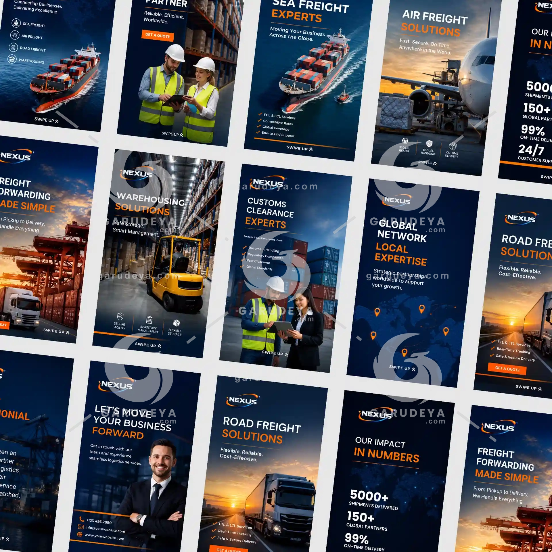NEXUS Logistics Canva Templates | Freight Forwarder Social Media Branding Kit