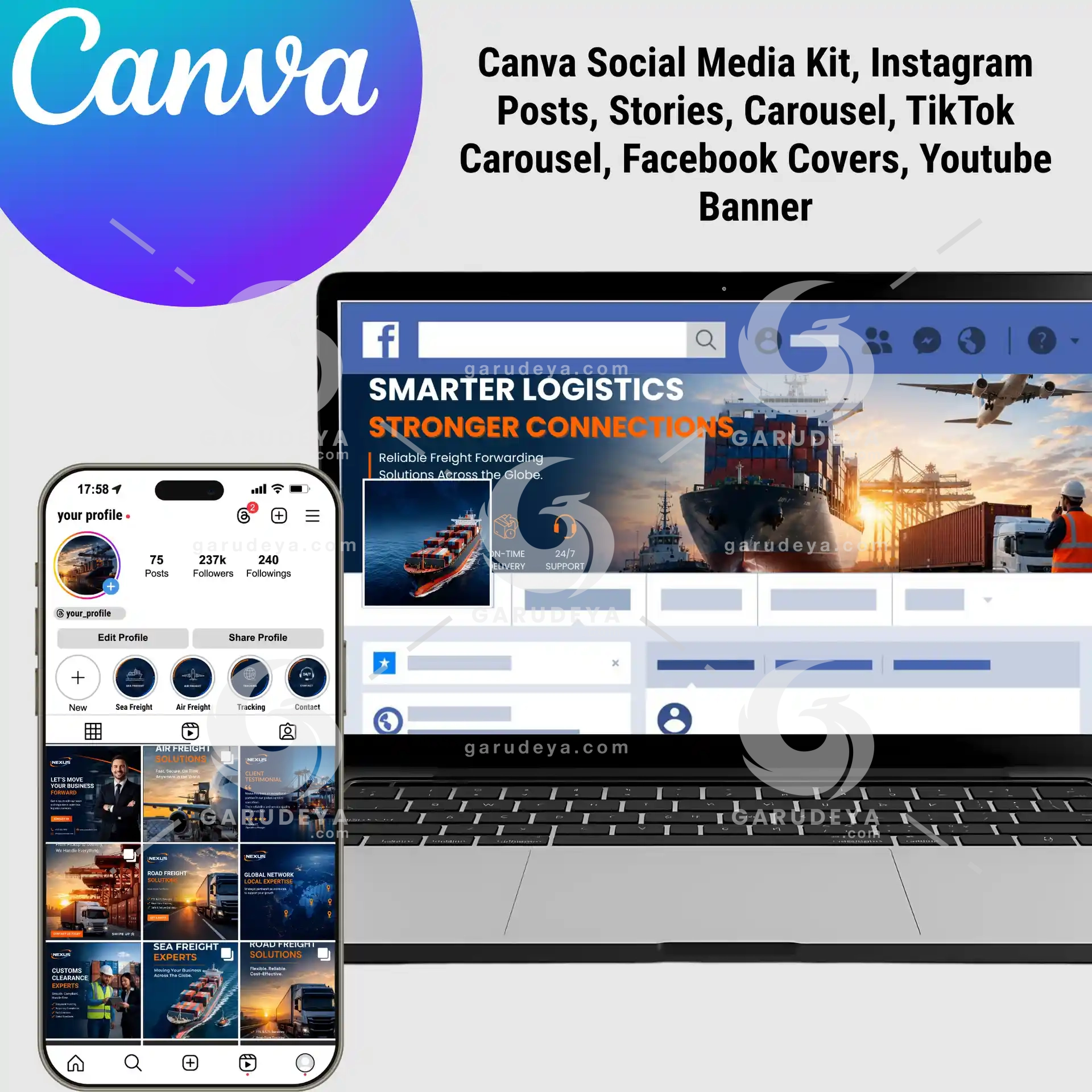 NEXUS Logistics Canva Templates | Freight Forwarder Social Media Branding Kit