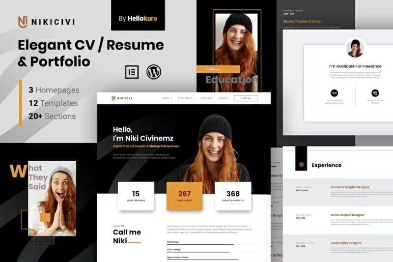 Nikicivi – Elegant CV/Resume & Portfolio Elementor Template Kit