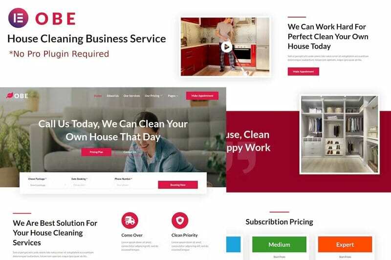 Obe – House Cleaning Business Elementor Template Kits