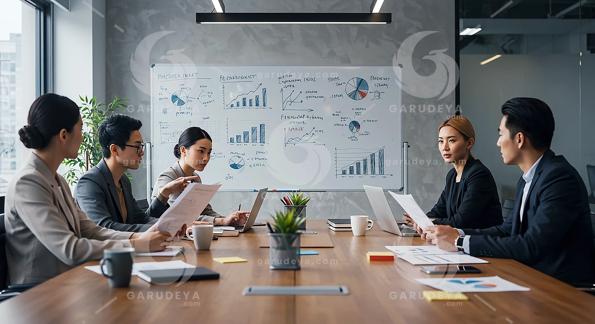 Office Professionals Analyzing Graphs and Reports – Business Meeting Photo