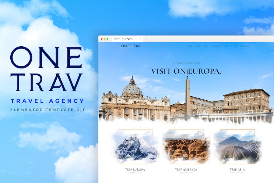 Onetrav – Travel Agency Elementor Template Kit