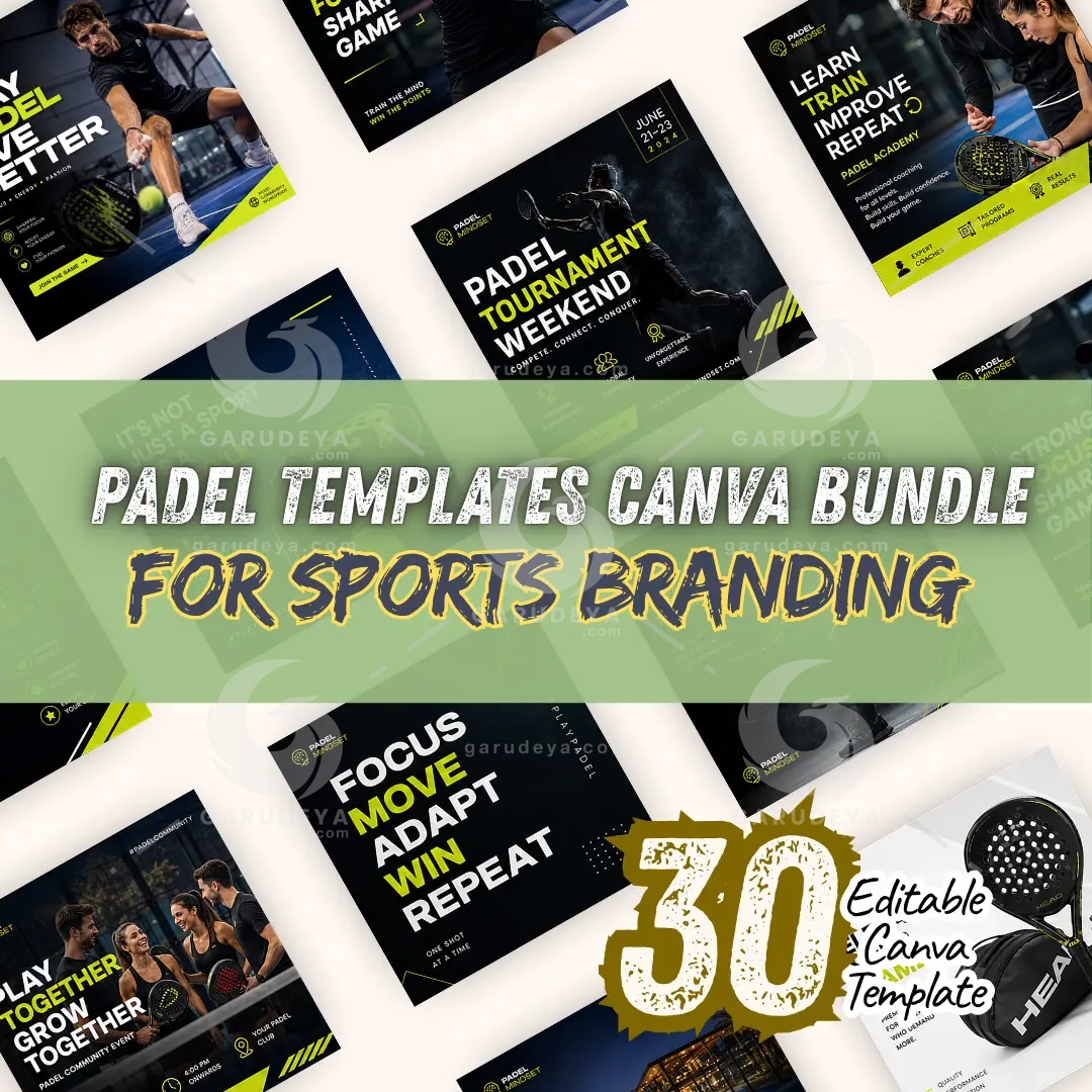 Padel Templates Canva Bundle for Sports Branding (30 Editable Canva Template)